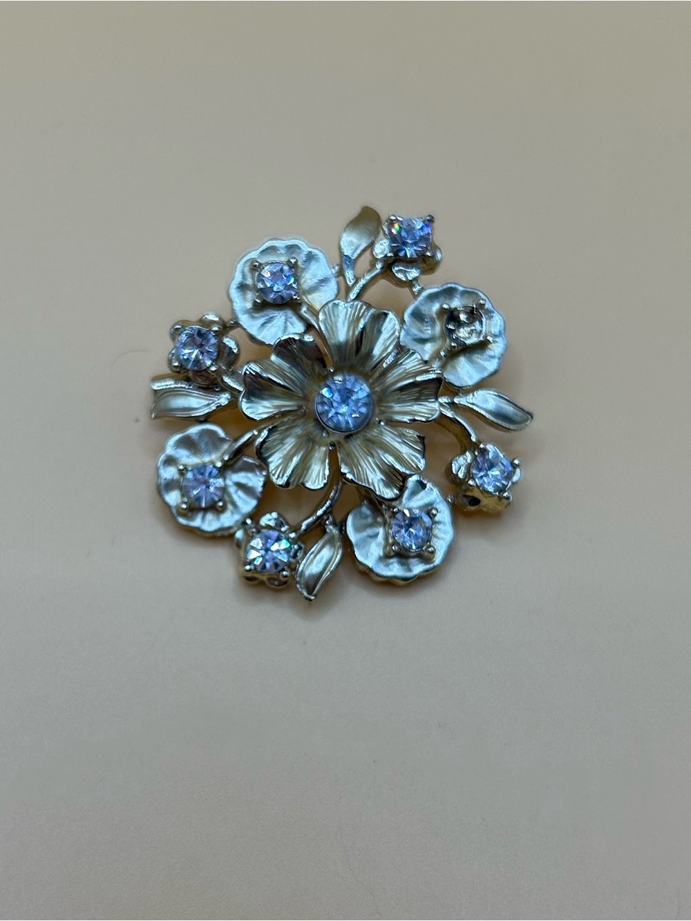 Gold-tone Floral Crystal Brooch